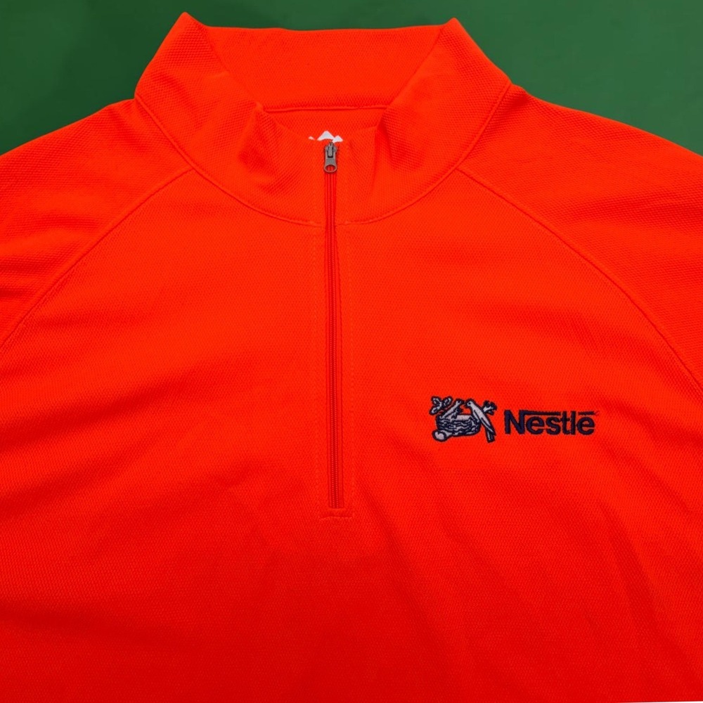 NWT Tri-Mountain Performance Mens XL Orange 1/4 Zip Nestle Logo Pullover S#655